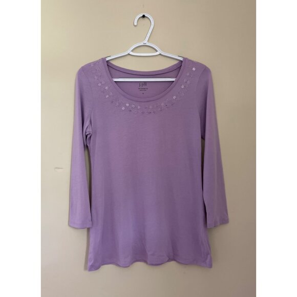 3 For $6 J.Jill Womens XSmall Purple Soft Shimmer Tee Sequins Half Sleeve Blouse - Picture 1 of 7